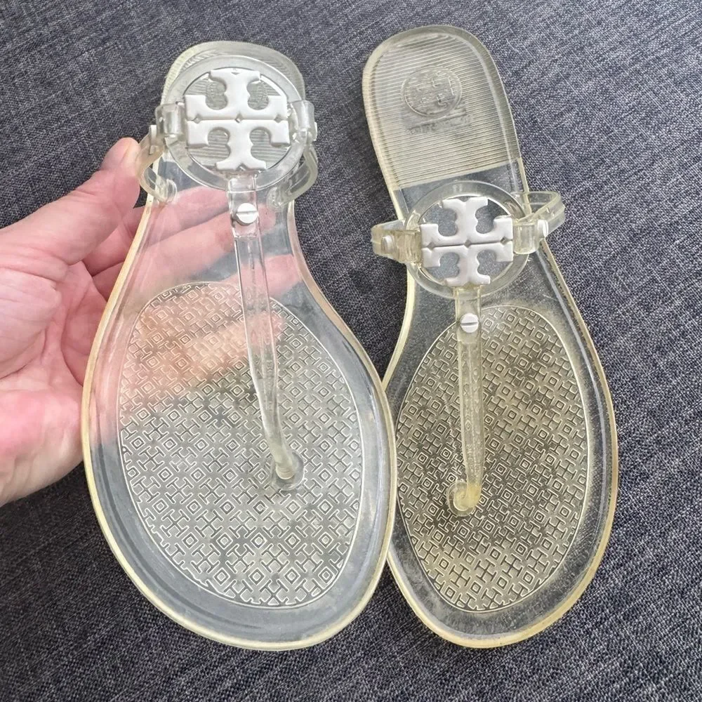TORY BURCH Women’s Mini Miller Jelly Thong Flip Flop Sandals Clear Sz 8